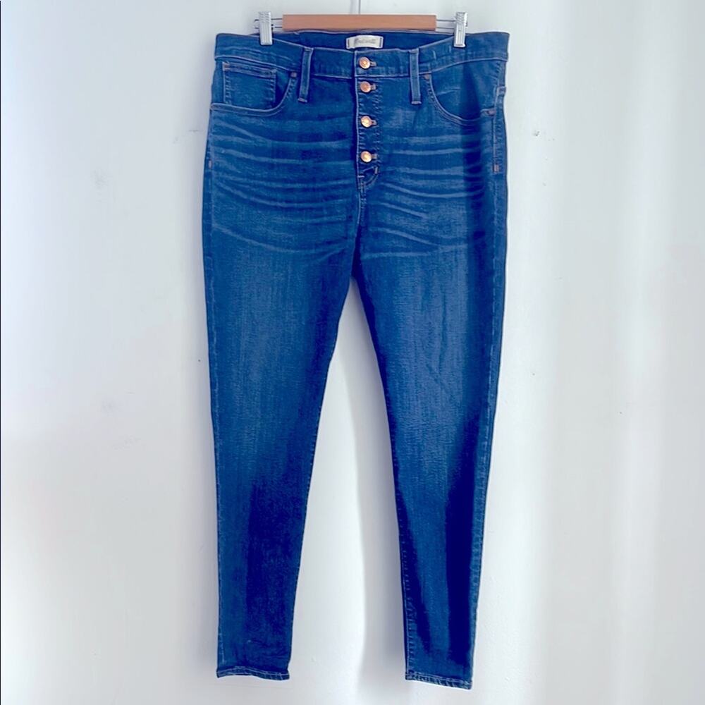 Madewell 9” High Rise Skinny whiskered button fly skinny denim jeans sz 34